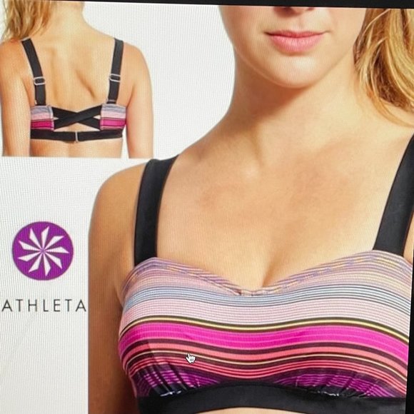 Athleta Capri Stripe Pura Bikini Top/Sports Bra Perfect Condition Size 32D/DD - Picture 6 of 10